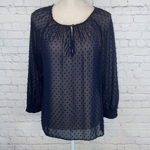 J. Crew Navy Blue Sheer Dot Blouse - Picture 1 of 6
